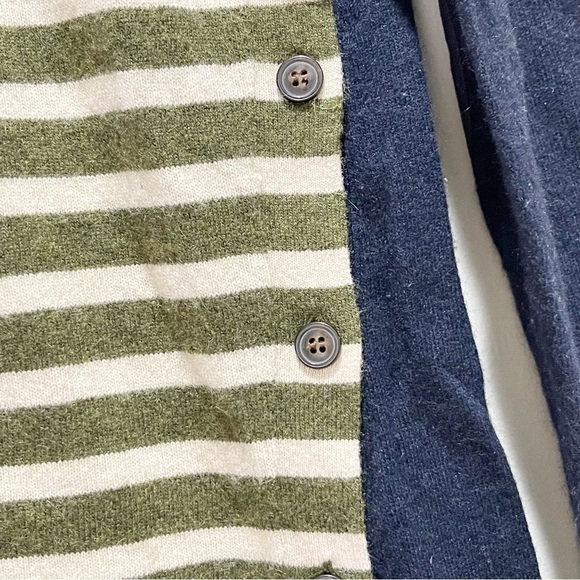 J CREW Women’s Navy Green Side Button Wool Blend Striped Sweater Elbow Patch XS - Picture 4 of 10